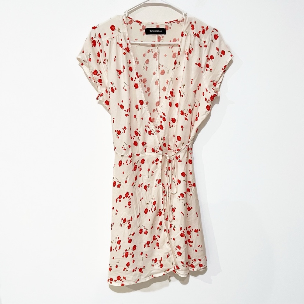 Reformation Ports Wrap Tie Mini Dress in Eleanor Red Floral Print size medium